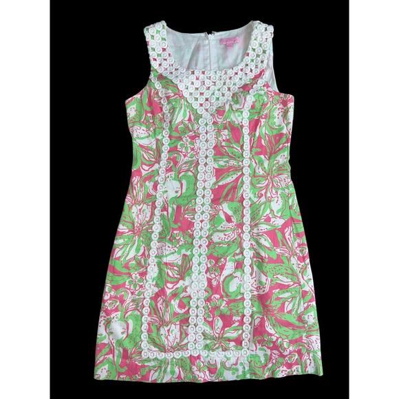 Lilly Pulitzer MacFarlane Hotty Pink Forgot My Trunk Lace Detail Shift Dress 2 - Picture 1 of 12
